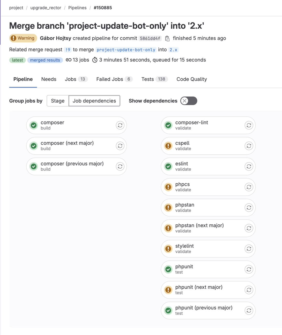 Upgrade Rector merge request pipeline failed on next major version