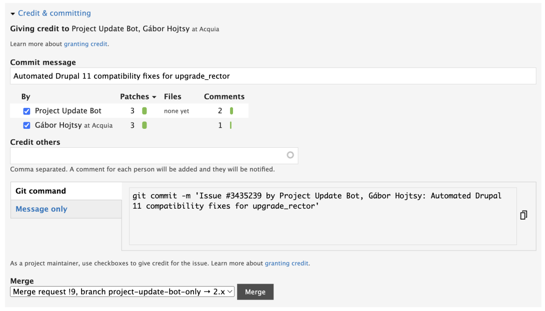 User interface to merge an MR to the codebase